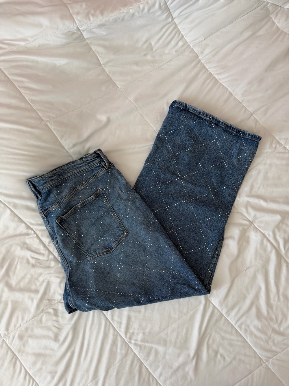 Good American Blue Wide-Leg Jeans with Rhinestone detailing - Picture 4 of 4